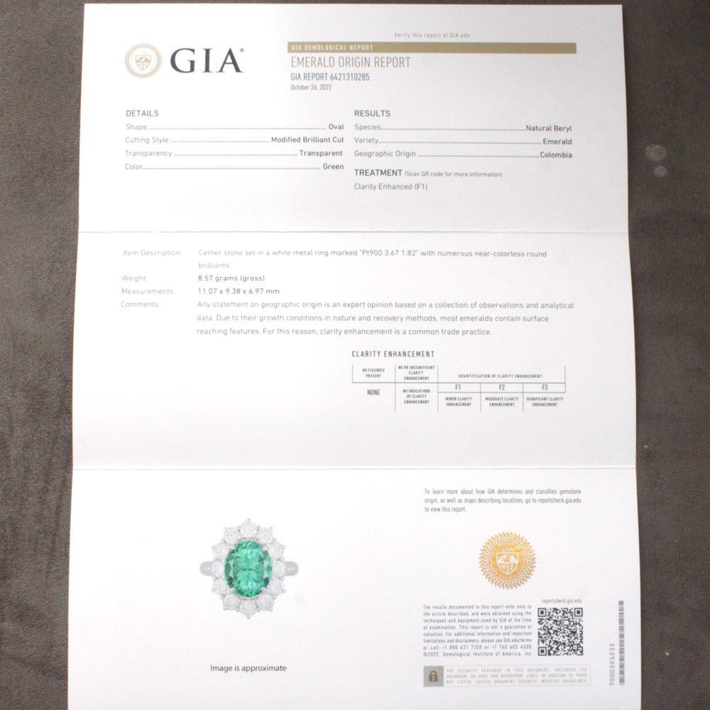 Super special product! Colombia 3.67ct Natural Emerald 1.82ct Natural Diamond PT900 Platinum Ring Ring [GIA Division]