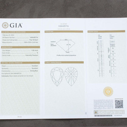 世界最高品質！ 1.00ct D IF 2EX ペアシェイプ 天然 ダイヤモンド ルース 【 GIA 鑑定書付 】