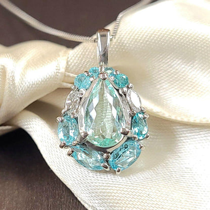 One point 0.53ct paraiba tourmaline Diamond PT900 Platinum Pendant Necklace [identification report]