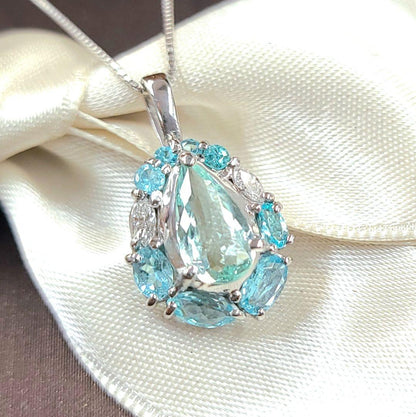 One point 0.53ct paraiba tourmaline Diamond PT900 Platinum Pendant Necklace [identification report]