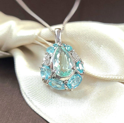 One point 0.53ct paraiba tourmaline Diamond PT900 Platinum Pendant Necklace [identification report]