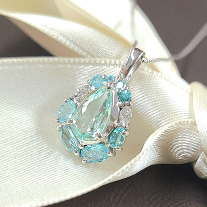 One point 0.53ct paraiba tourmaline Diamond PT900 Platinum Pendant Necklace [identification report]