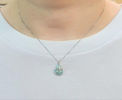 One point 0.53ct paraiba tourmaline Diamond PT900 Platinum Pendant Necklace [identification report]