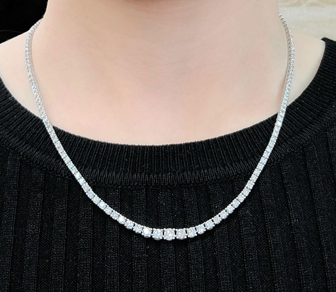 Square shape! 5ct natural diamond PT850 platinum gradation tennis necklace 【Square shape!identification reportWith】 【Comes with