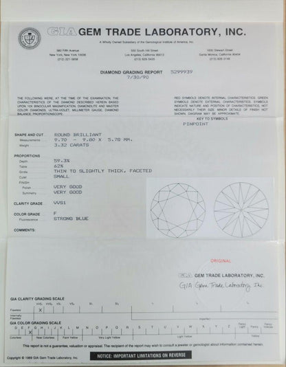 极致之美！3.326 克拉 F VVS-1 天然钻石 裸鑽 附有 GIA 证书和 CGL 等级证书。