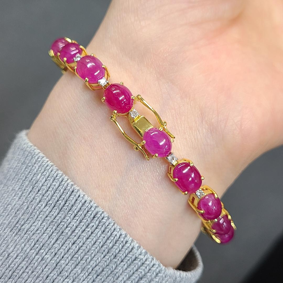 Gorgeous! One point 43.814ct Natural Ruby 0.35ct Natural Diamond K18 YG Yellow Gold 18 Gold Bracelet July Birthstone [identification report]