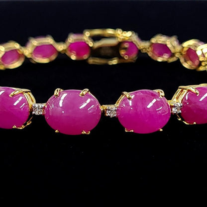 Gorgeous! One point 43.814ct Natural Ruby 0.35ct Natural Diamond K18 YG Yellow Gold 18 Gold Bracelet July Birthstone [identification report]