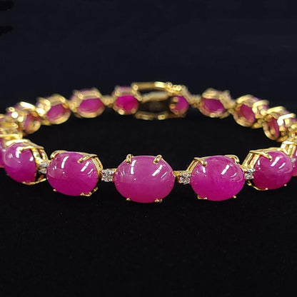 Gorgeous! One point 43.814ct Natural Ruby 0.35ct Natural Diamond K18 YG Yellow Gold 18 Gold Bracelet July Birthstone [identification report]