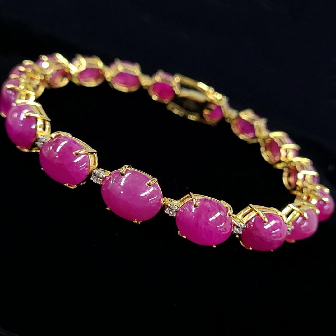 Gorgeous! One point 43.814ct Natural Ruby 0.35ct Natural Diamond K18 YG Yellow Gold 18 Gold Bracelet July Birthstone [identification report]