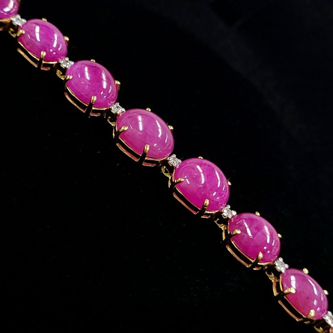 Gorgeous! One point 43.814ct Natural Ruby 0.35ct Natural Diamond K18 YG Yellow Gold 18 Gold Bracelet July Birthstone [identification report]