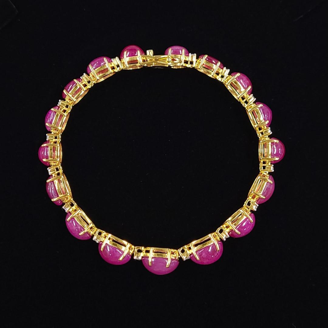 Gorgeous! One point 43.814ct Natural Ruby 0.35ct Natural Diamond K18 YG Yellow Gold 18 Gold Bracelet July Birthstone [identification report]