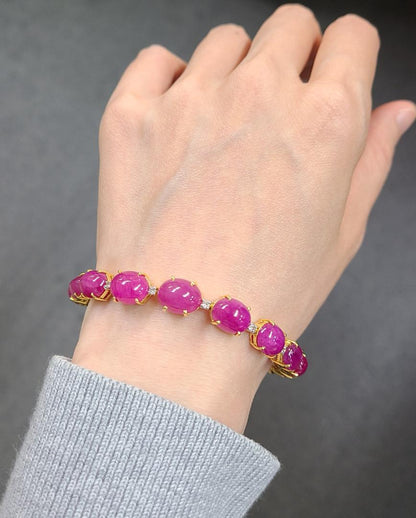 Gorgeous! One point 43.814ct Natural Ruby 0.35ct Natural Diamond K18 YG Yellow Gold 18 Gold Bracelet July Birthstone [identification report]