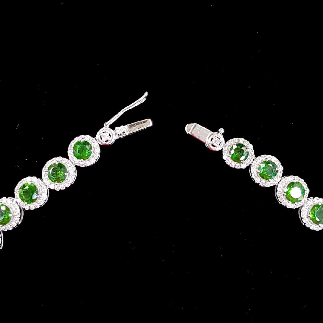 A miraculous gem! 48ct natural demantoid garnet 9ct natural diamond 18k gold K18 WG white gold bracelet [.identification reportWith]