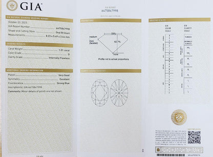 The supreme brilliance! Superb beauty! 1.01ct D IF EX Diamond Platinum Pt950 Ring [with GIA Certificate].