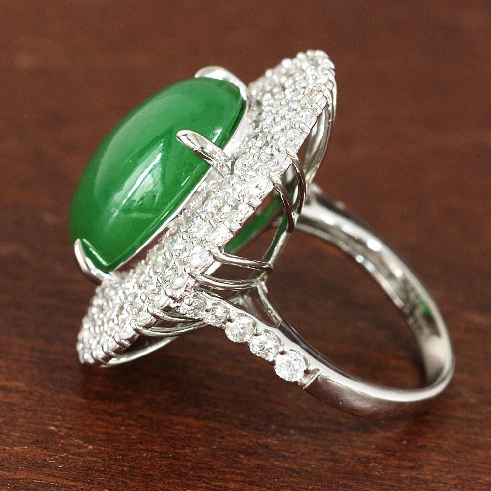 Super large grain 14ct Natural Jade 3.05ct Natural Diamond PT950 Platinum Ring Ring [identification report]