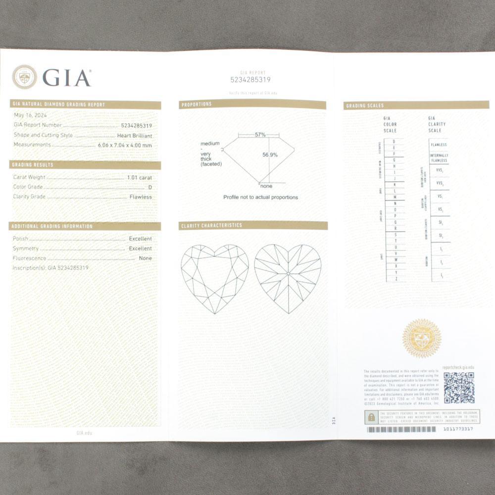 Type2a Ultra rare! 1ct D FL 2EX Heart Natural Diamond loose GIA grading reportWith GIA