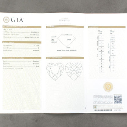 Type2a 超稀有！ 1ct D FL 2EX Heart 天然钻石 裸钻 附 GIA 证书。