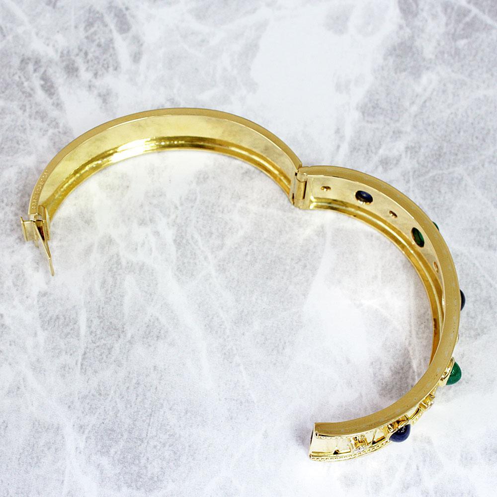 A gorgeous colorful competition! Natural sapphires, emeralds and diamonds 18k gold K18 YG yellow gold bangle identification reportWith