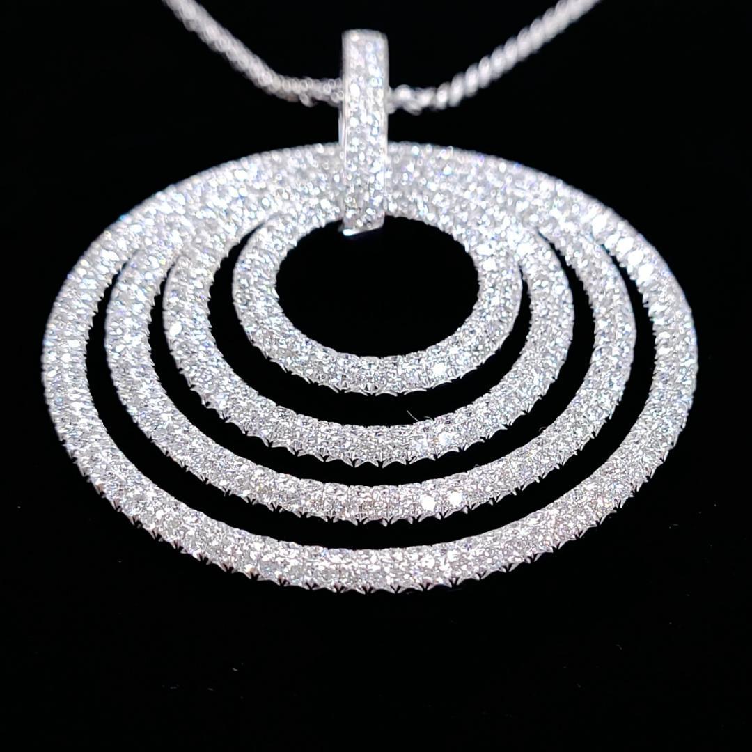 Highest quality glare! Almost 8ct Natural Diamond 18k Gold K18 WG White Gold Ripple Pendant Necklace [. identification reportIncluded]