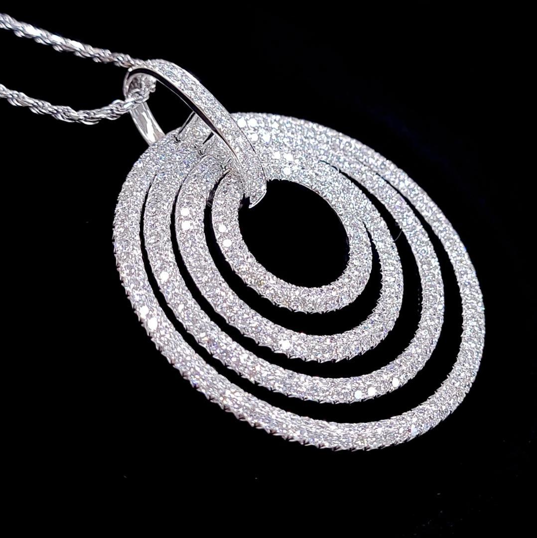 Highest quality glare! Almost 8ct Natural Diamond 18k Gold K18 WG White Gold Ripple Pendant Necklace [. identification reportIncluded]