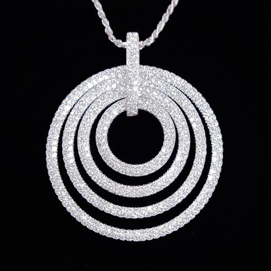 Highest quality glare! Almost 8ct Natural Diamond 18k Gold K18 WG White Gold Ripple Pendant Necklace [. identification reportIncluded]