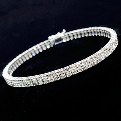 Stylish! Double-strand 3.5ct natural diamond K18 WG white gold bracelet [...identification reportWith