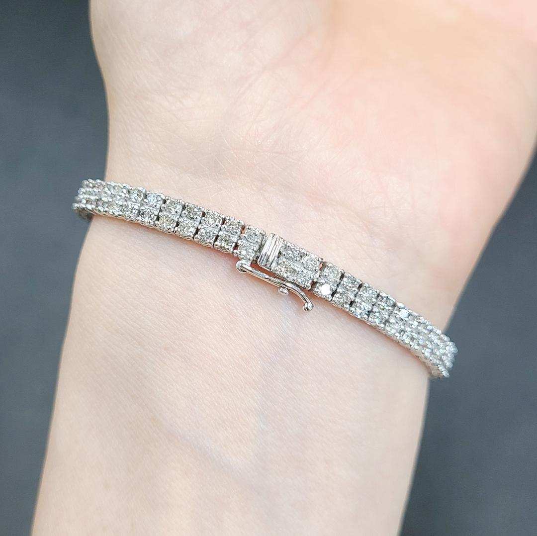 Stylish! Double-strand 3.5ct natural diamond K18 WG white gold bracelet [...identification reportWith