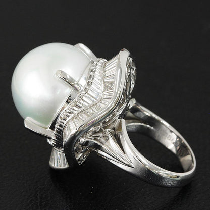 Gorgeous! Super large 17mm white butterfly pearl, natural diamonds, platinum, Pt900, pearl ring, ringidentification reportWith