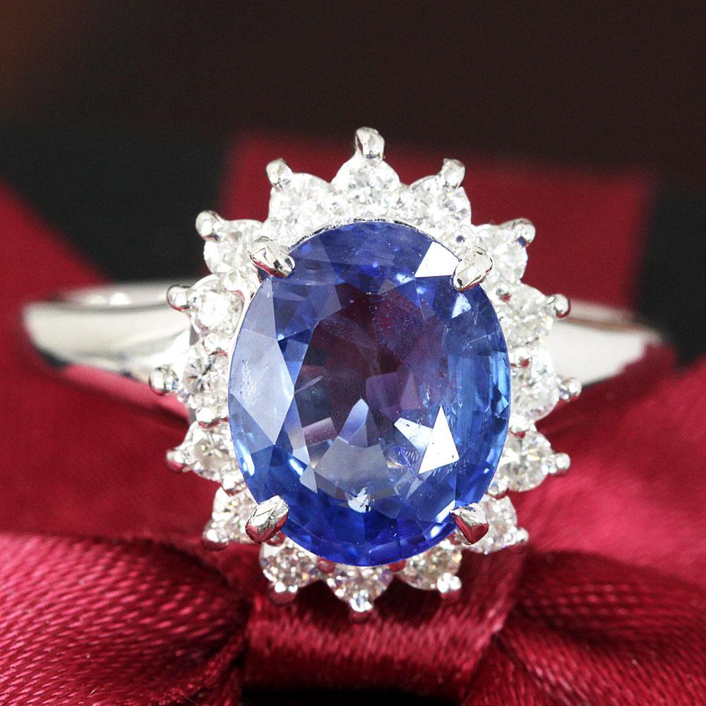 Highest quality! Unheated 3ct Unheated Natural Sapphire 3.72ct Natural Diamond Platinum PT900 Ringidentification reportWith