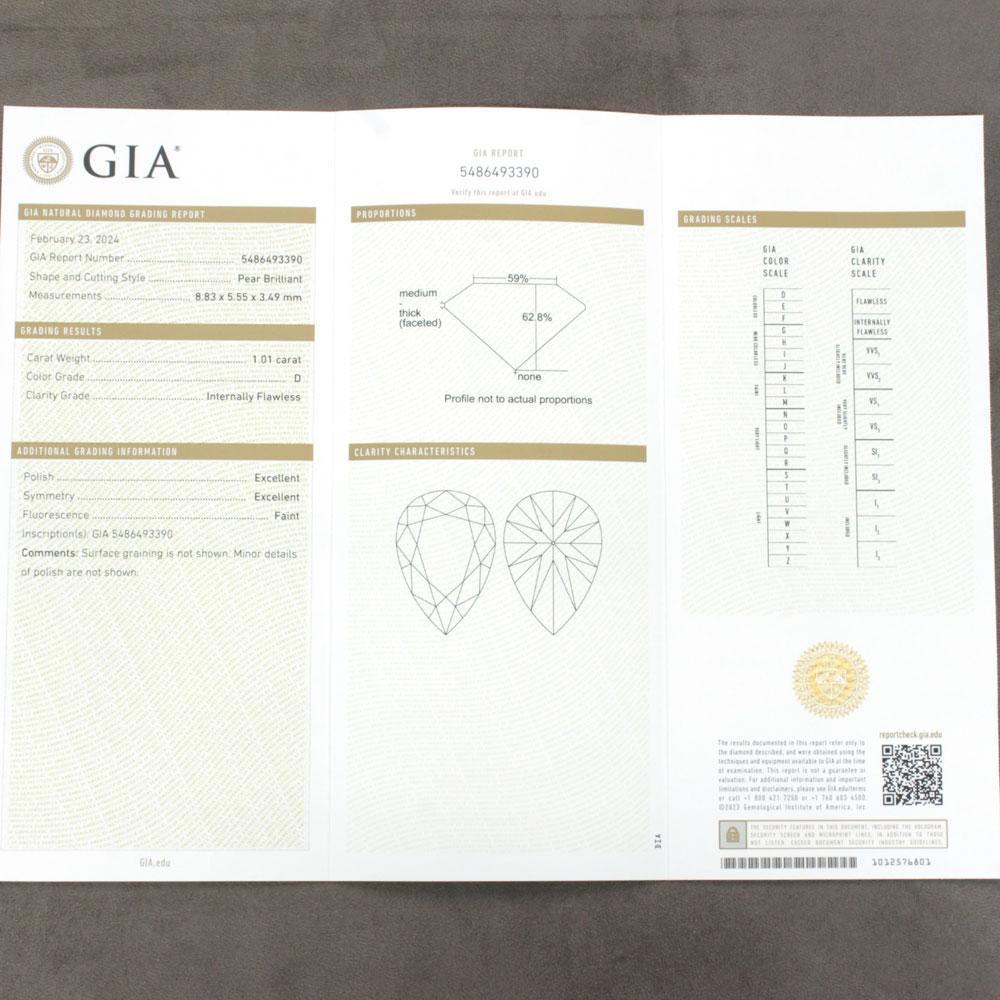 Type2a 超希少！ 1.01ct D IF 2EX 天然 ダイヤモンド ペアシェイプ ルース 【 GIA 鑑定書付 】