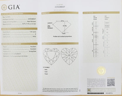 极致之美 1ct E VVS2 2EX Heart 天然钻石 裸鑽 附 GIA 证书。