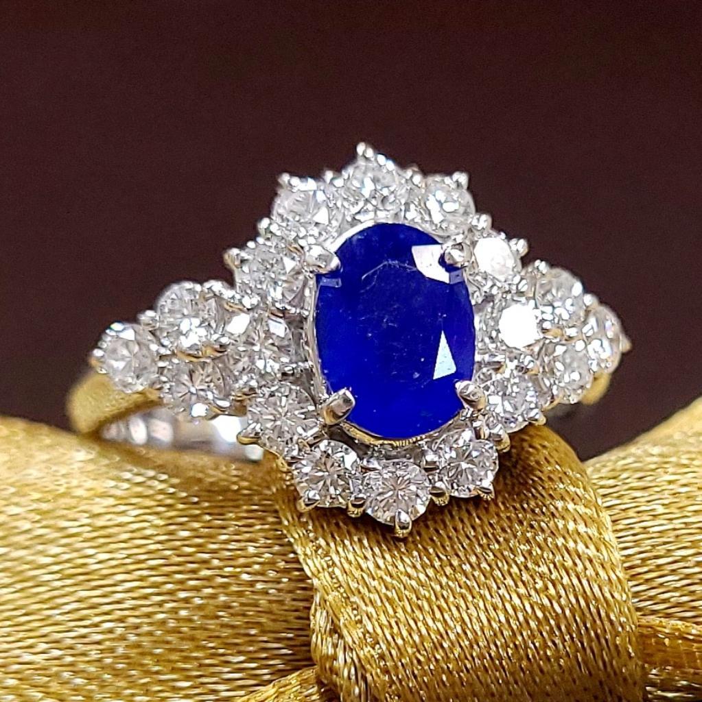 World rare gem! Neon Blue 0.6ct Natural Auinite Natural Diamond PT900 Platinum Ring Ring [CGLidentification report]