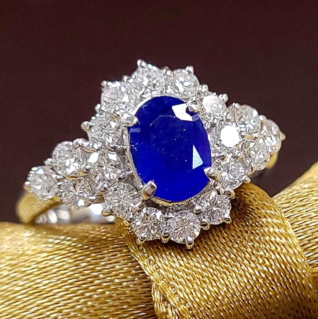 World rare gem! Neon Blue 0.6ct Natural Auinite Natural Diamond PT900 Platinum Ring Ring [CGLidentification report]