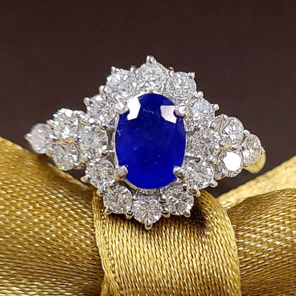 World rare gem! Neon Blue 0.6ct Natural Auinite Natural Diamond PT900 Platinum Ring Ring [CGLidentification report]