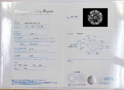 大粒！2ct 天然ダイヤモンド SI2 プラチナ Pt900 リング 指輪【中央宝石研究所鑑定書付き】