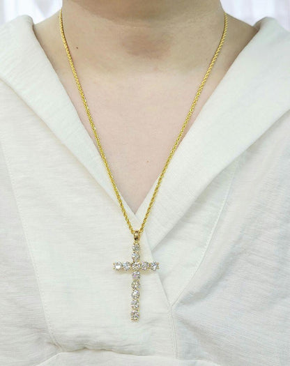 5ct 천연 다이아몬드 VS~VVS K18 YG 크로스 펜던트 목걸이 십자가 [중앙 보석 연구소 감정] 크로스