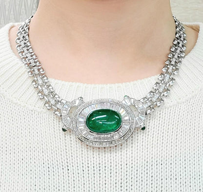 VIP Specifications! Top quality 16ct natural emerald 12ct natural diamond 18k gold K18WG white gold necklace [.identification reportWith]