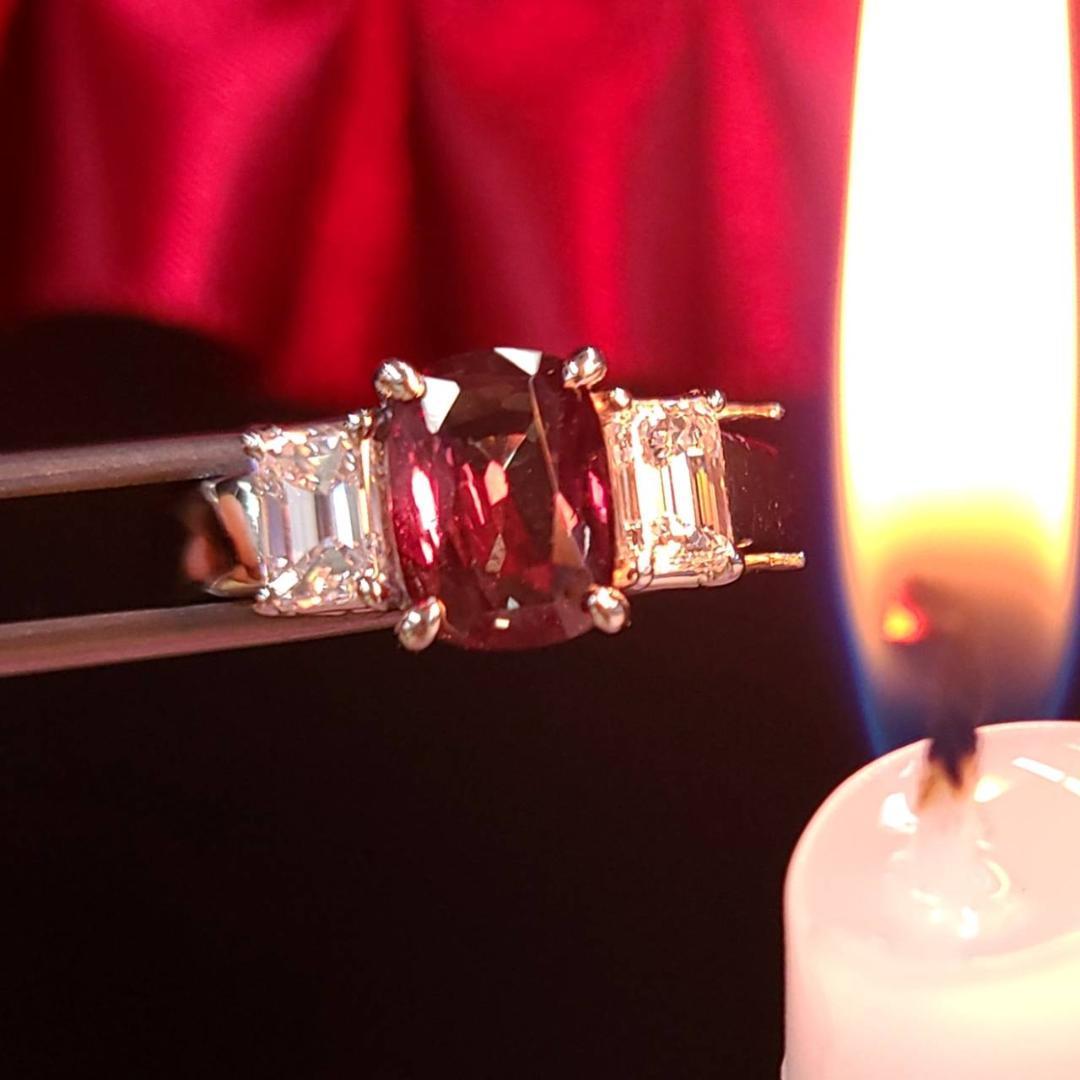 上質✨天然アレキサンドライト❣️計0.60CT❗️プラチナフラワーダイヤリング アレキサンドライト フラワーモチーフダイヤモンドリング AX