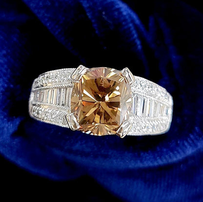 Fascinating brilliance 3.5ct fancy brown natural diamond Pt900 platinum ring ring [with grading report].