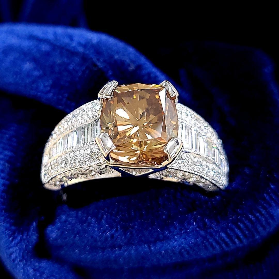 Fascinating brilliance 3.5ct fancy brown natural diamond Pt900 platinum ring ring [with grading report].