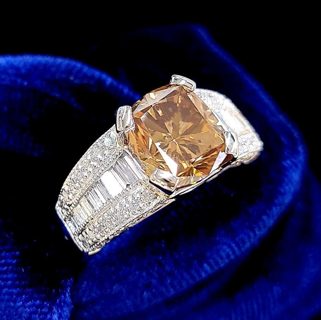 Fascinating brilliance 3.5ct fancy brown natural diamond Pt900 platinum ring ring [with grading report].
