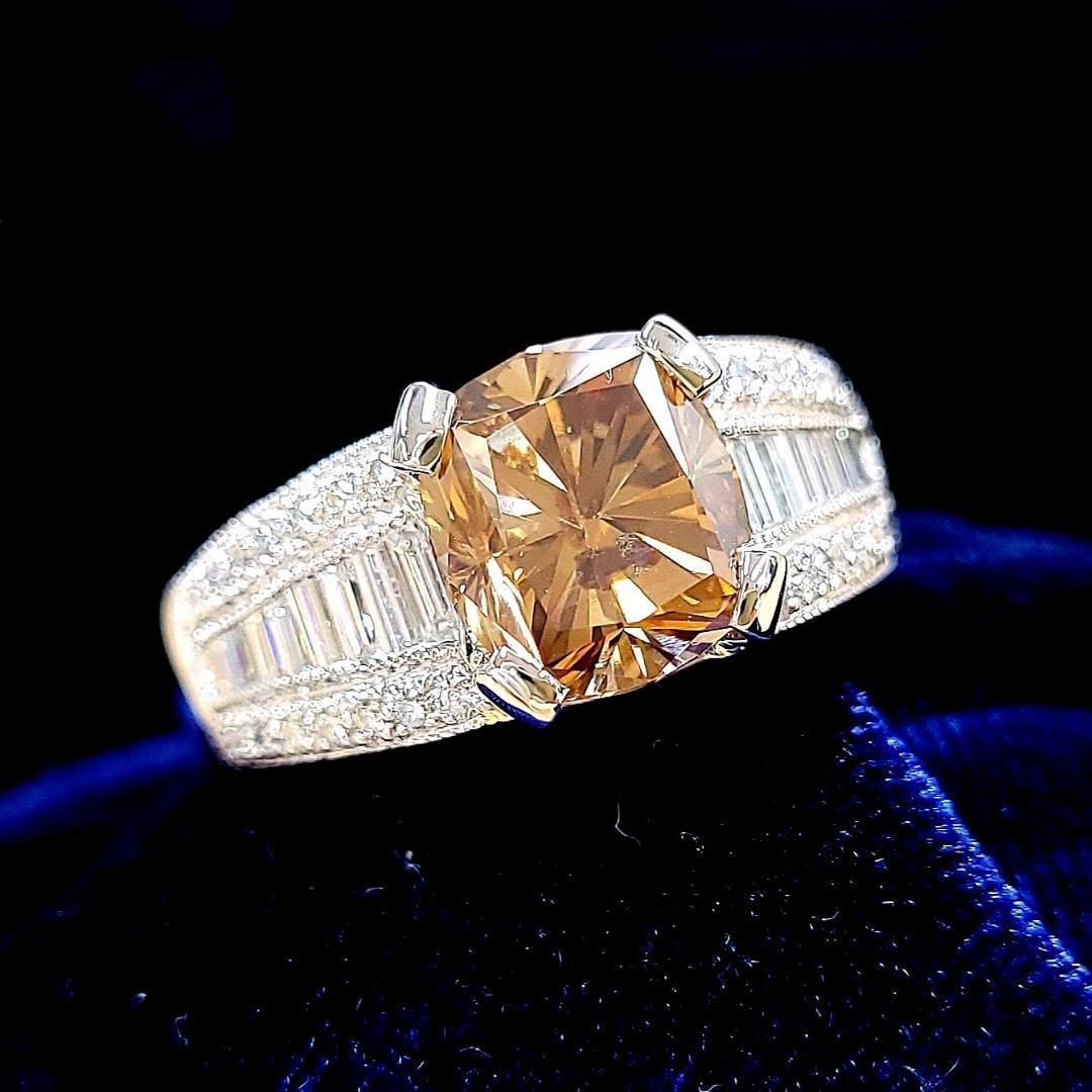 Fascinating brilliance 3.5ct fancy brown natural diamond Pt900 platinum ring ring [with grading report].