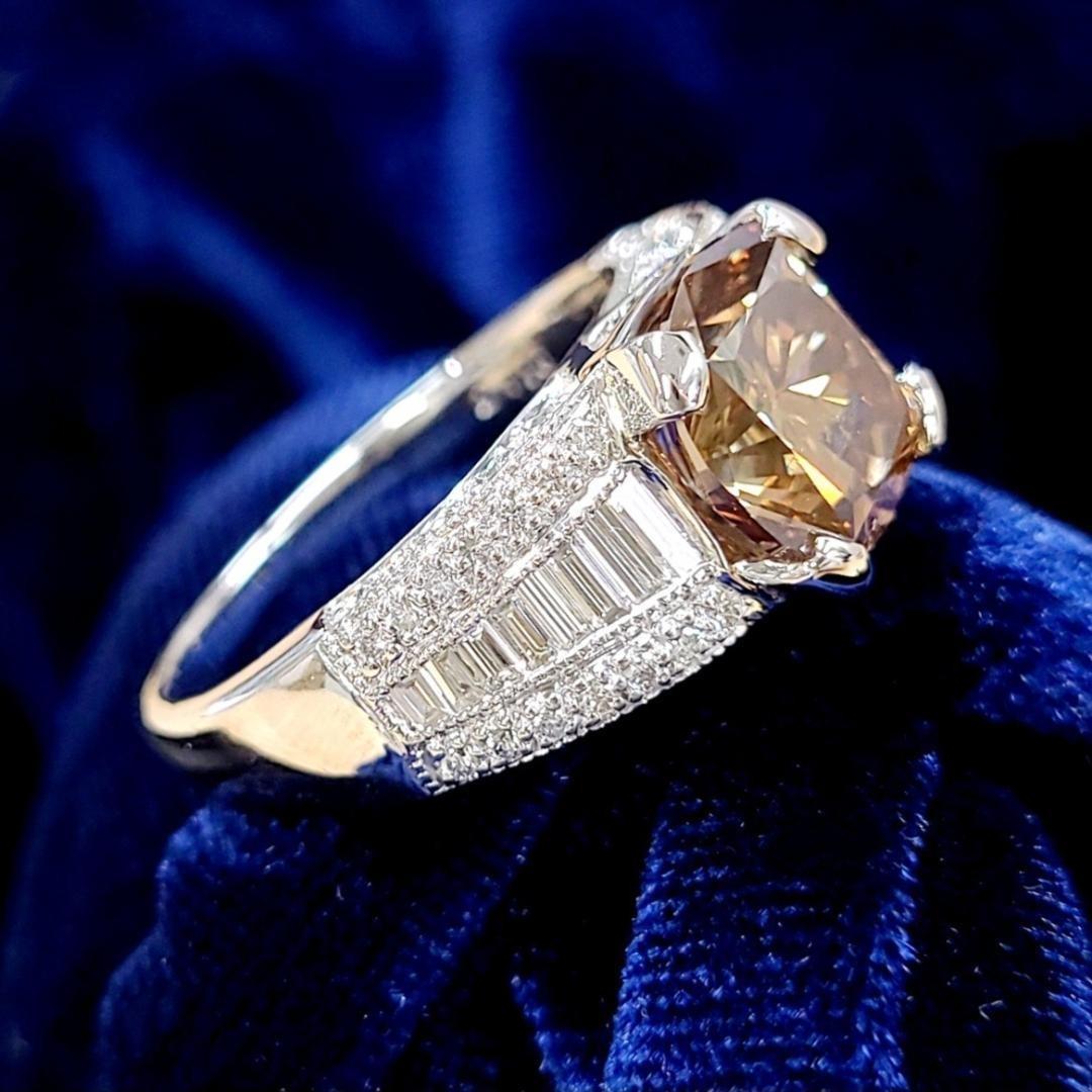 Fascinating brilliance 3.5ct fancy brown natural diamond Pt900 platinum ring ring [with grading report].