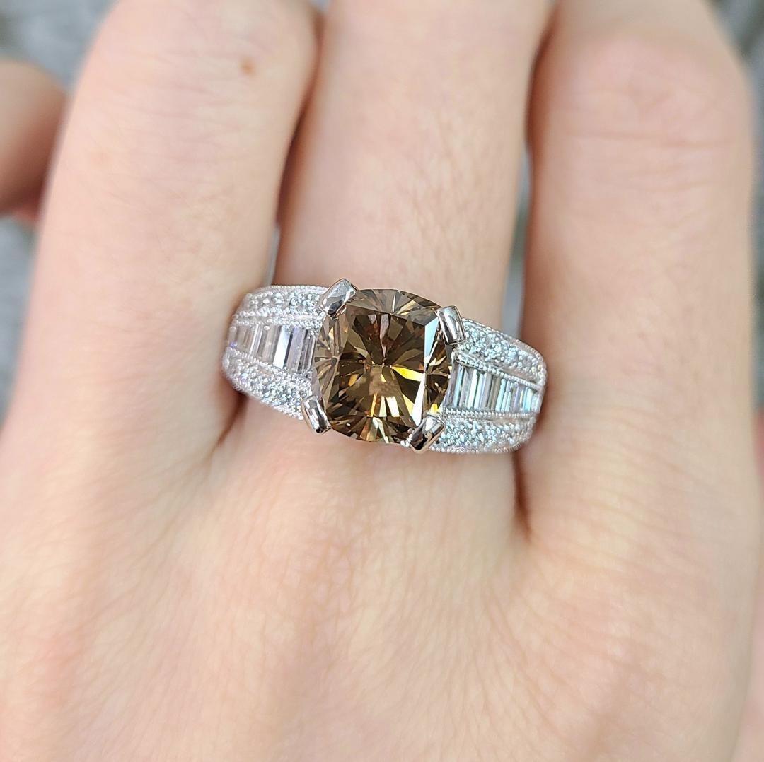 Fascinating brilliance 3.5ct fancy brown natural diamond Pt900 platinum ring ring [with grading report].