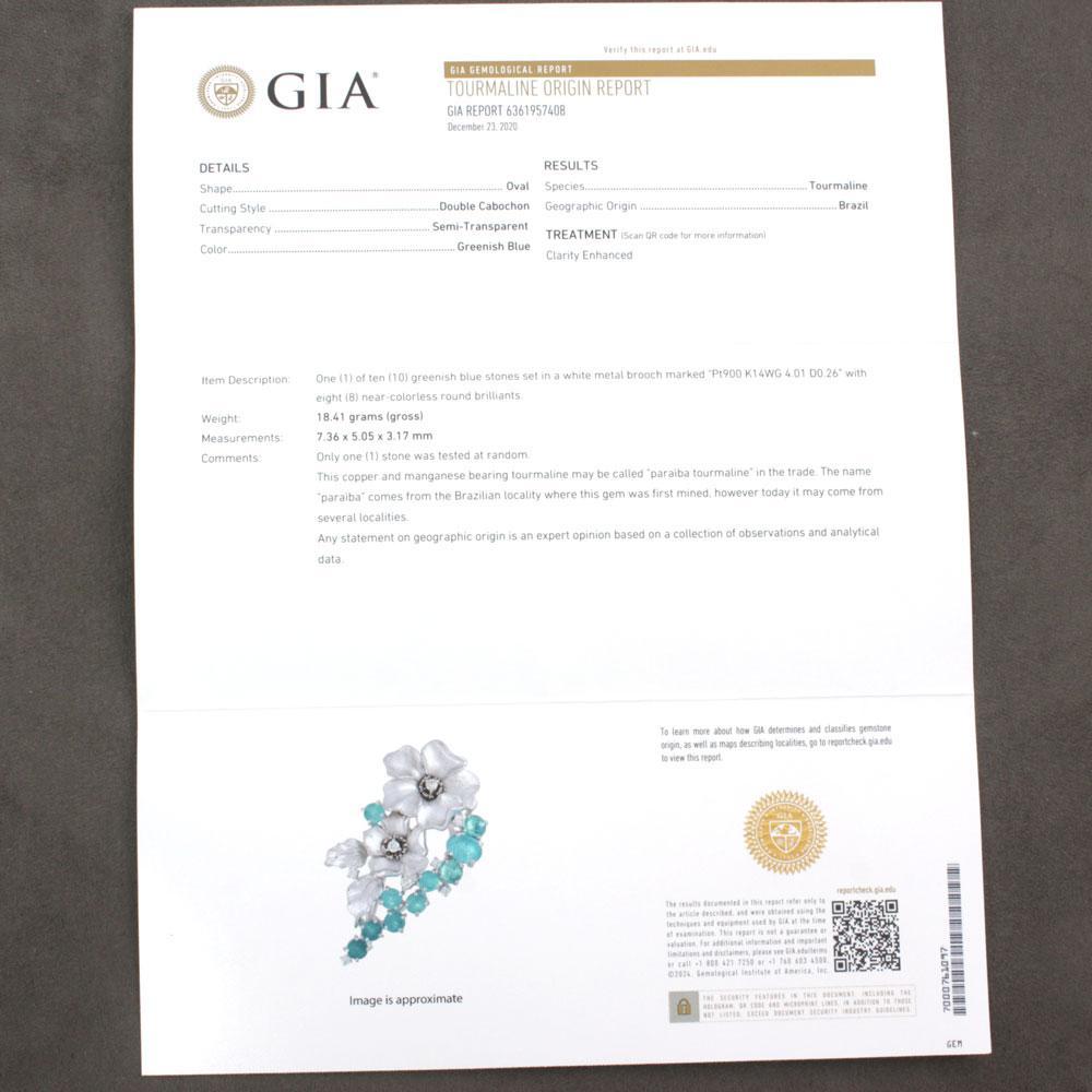 ブラジル産 4.01ct 天然パライバトルマリン 0.26ct 天然ダイヤモンド プラチナ PT900 ブローチ ペンダントトップ 【GIA鑑別書付】