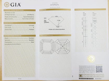 Ultimate beauty! 1.01ct D Flawless 2EX Natural Diamond Assasser Cut Platinum PT900 Ring Ring [With GIA Appraisal]