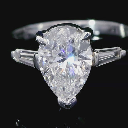 Gleam! Elegant D Color 1ct Natural Diamond SI2 Pear Shape Platinum PT900 Ring Ringgrading reportWith