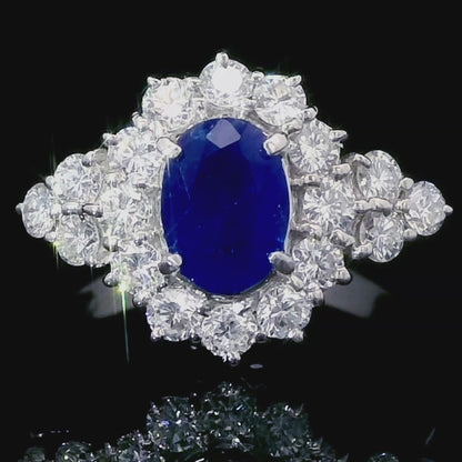 World rare gem! Neon Blue 0.6ct Natural Auinite Natural Diamond PT900 Platinum Ring Ring [CGLidentification report]