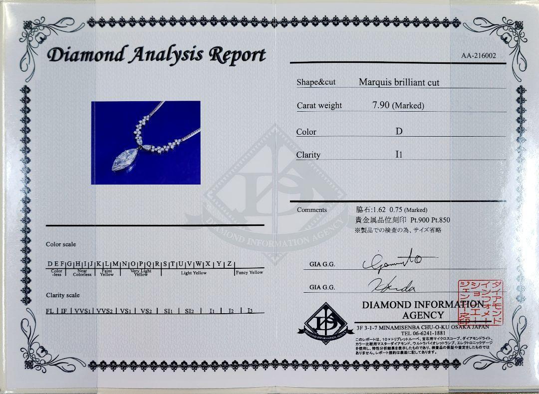 Dカラー マーキース 超大粒！ほぼ 8ct 天然 ダイヤモンド Pt900