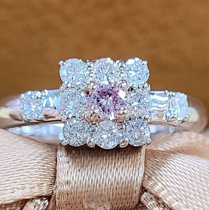 Pink diamond Fancy purple pink Pt900 platinum ring with April birthstone [Certificate of Authenticity from Central Gem Laboratory].